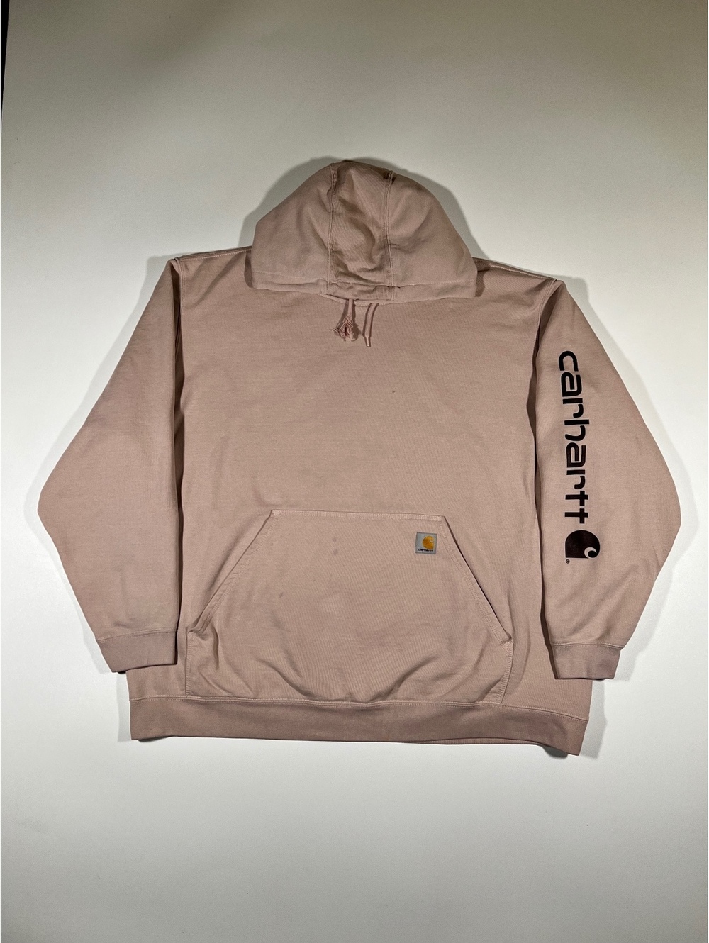 Carhartt Pink Tan Pullover Hoodie Men's Sleeve Logo Workwear Sweatshirt 3XL